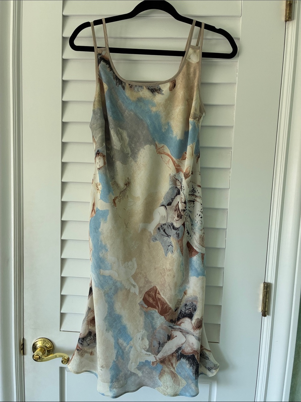ZAPA brand-UNIQUE-EURO-Cherub-Print Slip Midi Dress in Cream and Blue Tones